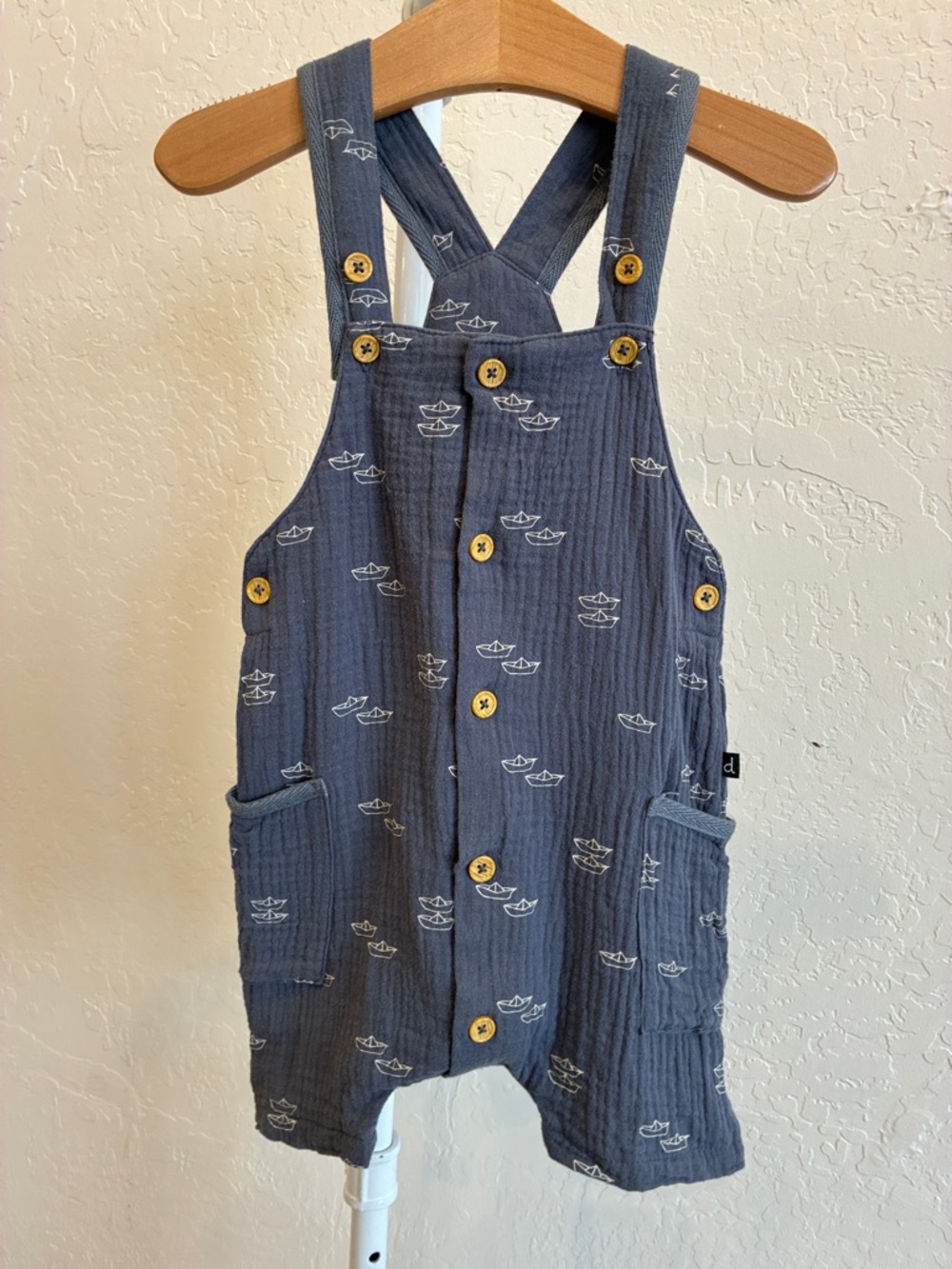 deux par deux Navy Overalls with Yellow Button Accents